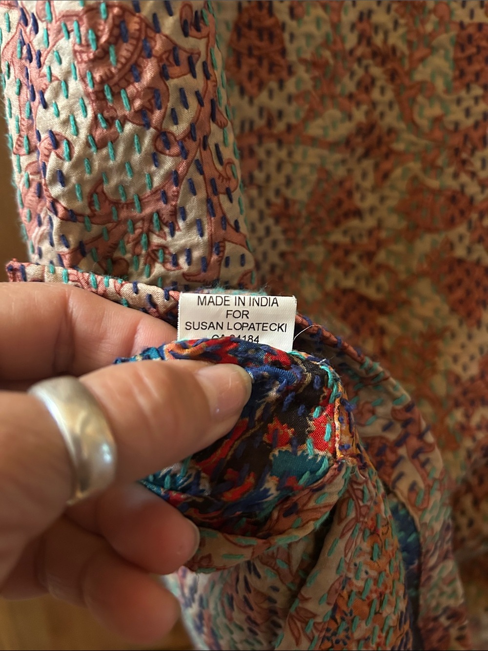 Sleeveless Printed Quilted Silk Vest in Cream and Dusty Rose - Picture 8 of 8